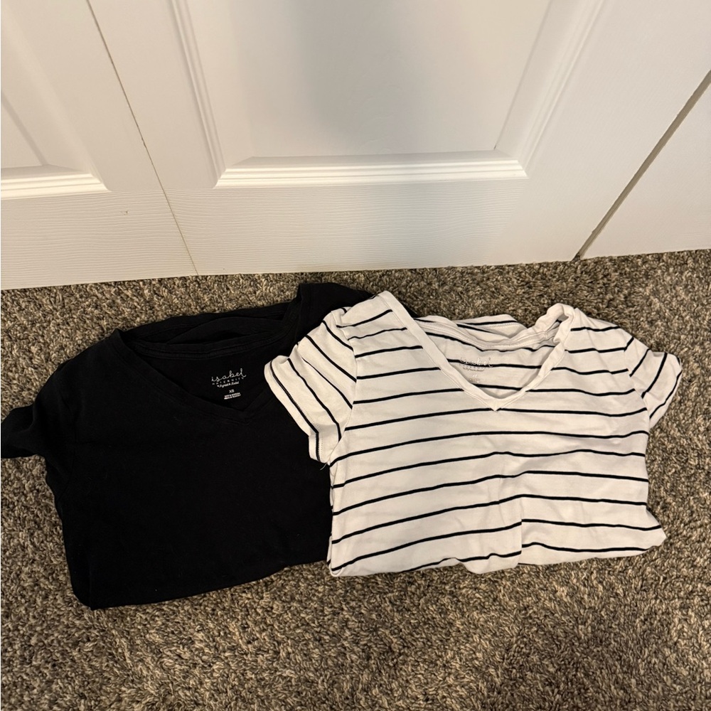 Isabel Maternity by Ingrid & Isabel Black and White Striped Maternity Tees